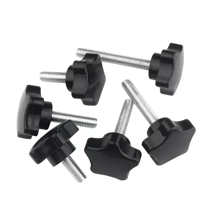 Carbon Steel Pentagonal Plum Handle Screw M6 M8 M10 Star Plum Bakelite Hand Tighten Thumb Bolt Adjustable Tightness Screw