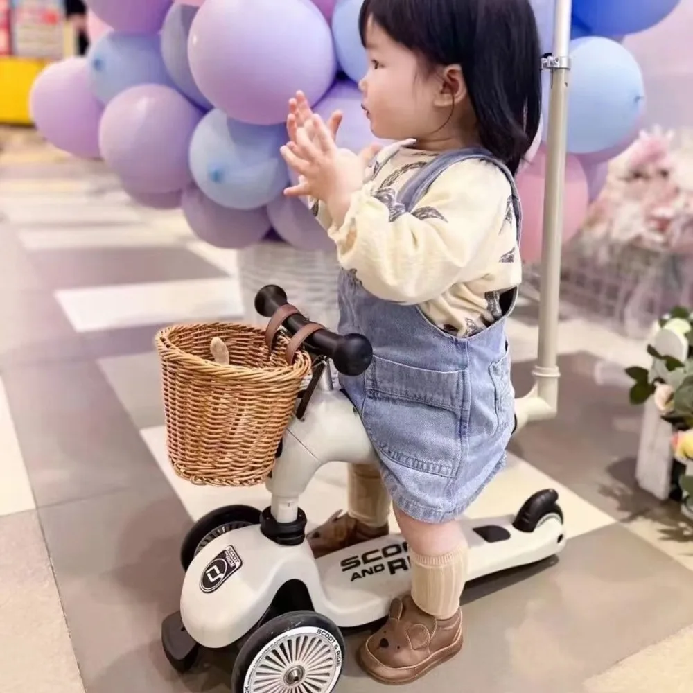 سلة دراجة صغيرة منسوجة من الخيزران قابلة للإزالة ومقاومة للماء سلة تخزين الدراجة ومقود الدراجة وسلة أمامية للأطفال #2