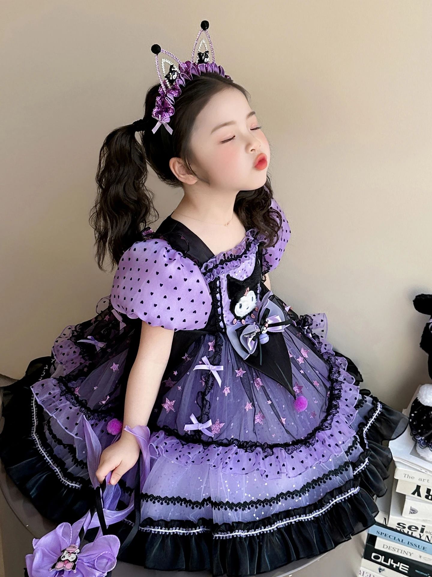 Princess Style Birthday Girl's Summer Dress Puffy Skirt Short Sleeve Bright Thread Princess Skirt Children's Party Dress