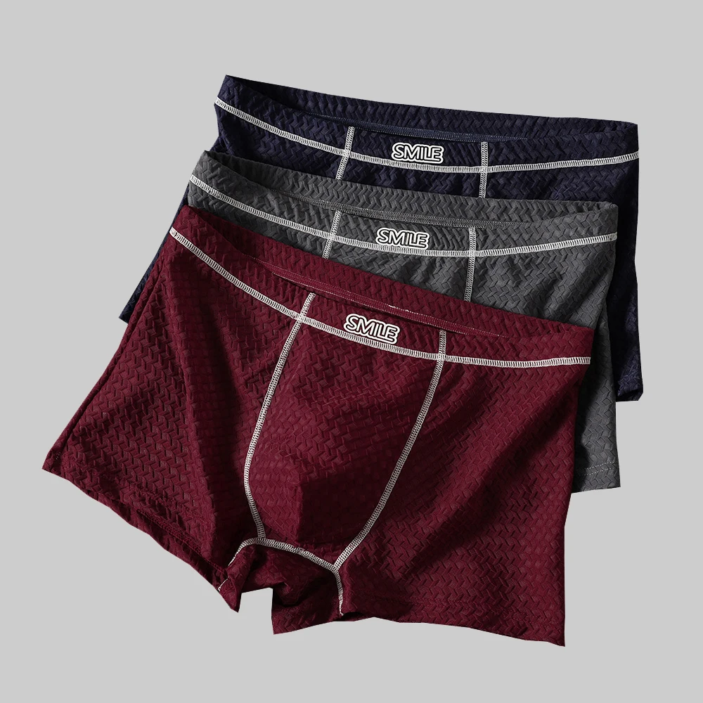 

3PCS/Pack Waffle Jacquard Men's Panties Ice Silk Mesh Breathable 3D Pouch Boxers Shorts High Elastic Waistband Men's Underwear