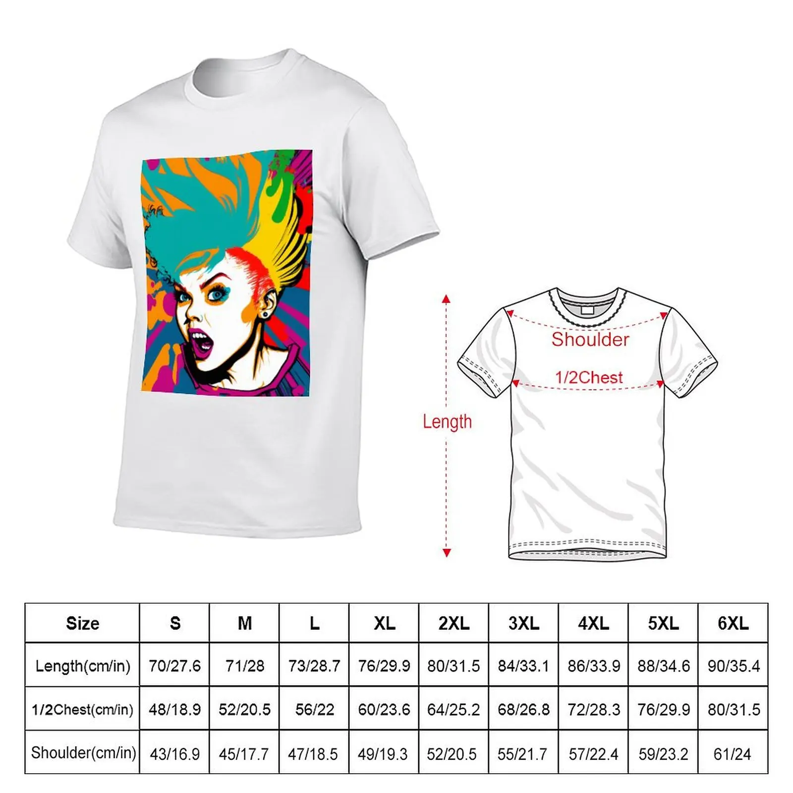 Colourful Pop Art Female Face T-Shirt Everyday Wear Basic Short Sleeve Top