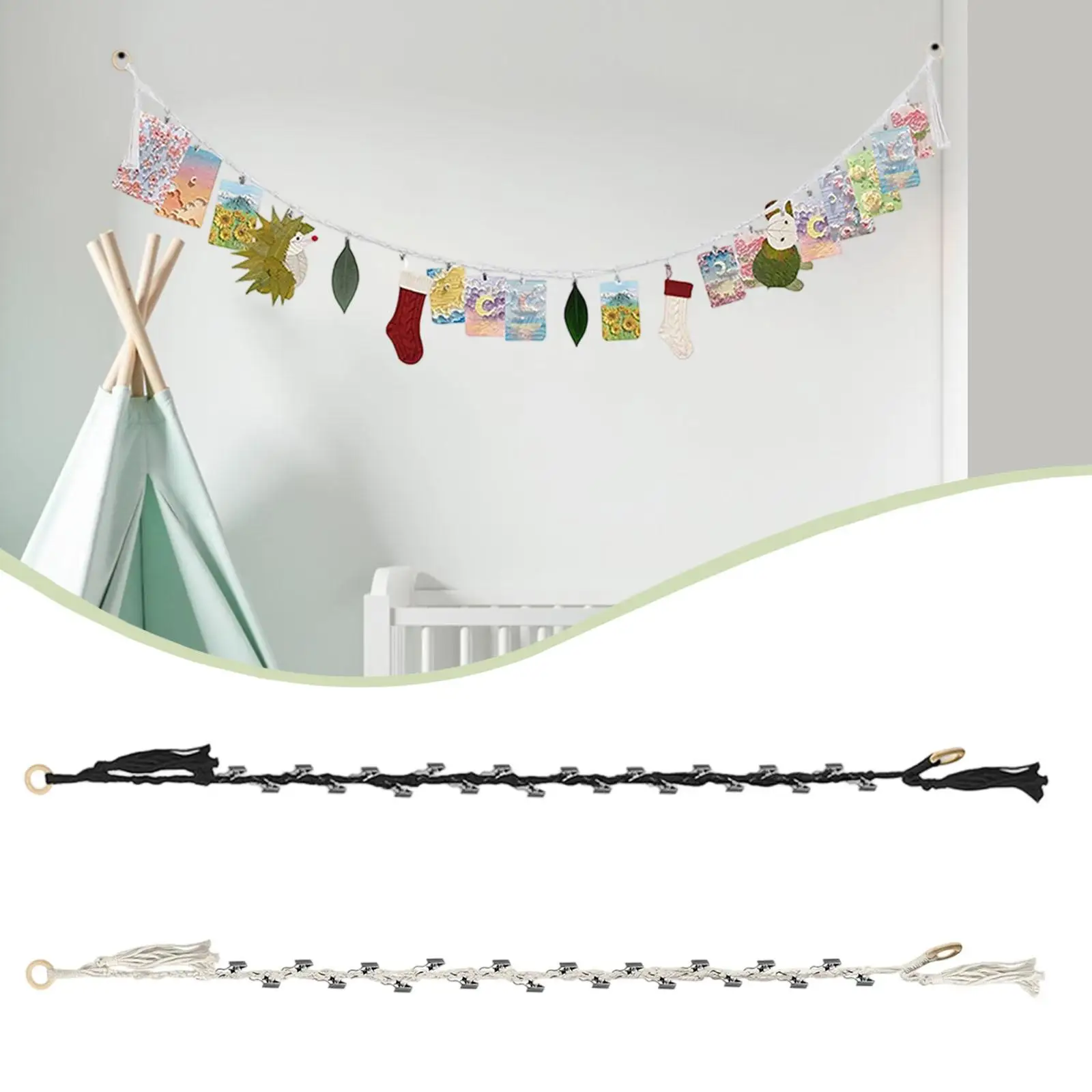 Wall Hanging Stuffed Toy Chain Organizer with Metal Clips Plush Animal Holder for Children Nursery Room