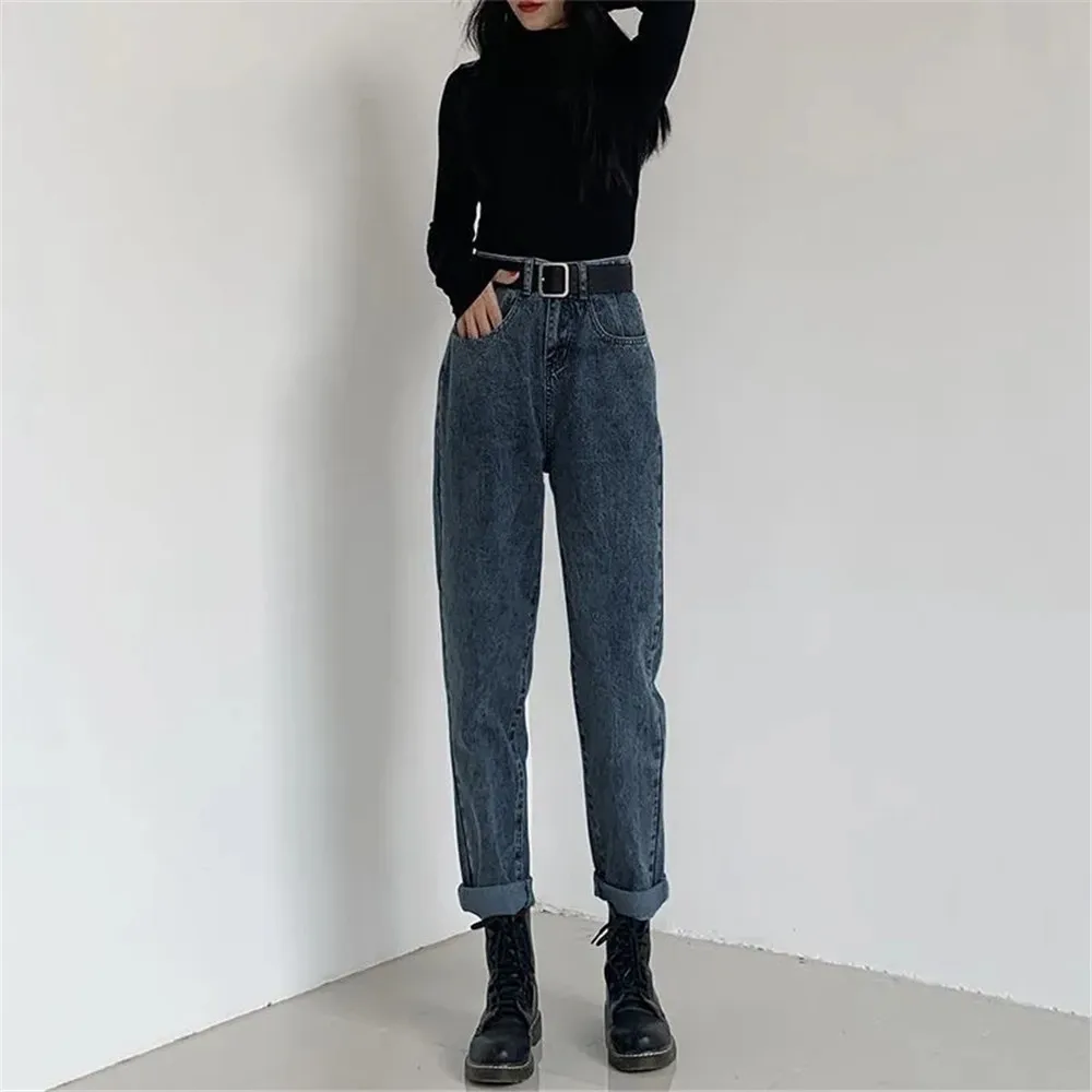 Pantalones vaqueros rectos de cintura alta para mujer, ropa gris, pantalones vaqueros Vintage de los años 90, Kpop Y2k, pantalones vaqueros informales holgados con bolsillos oblicuos