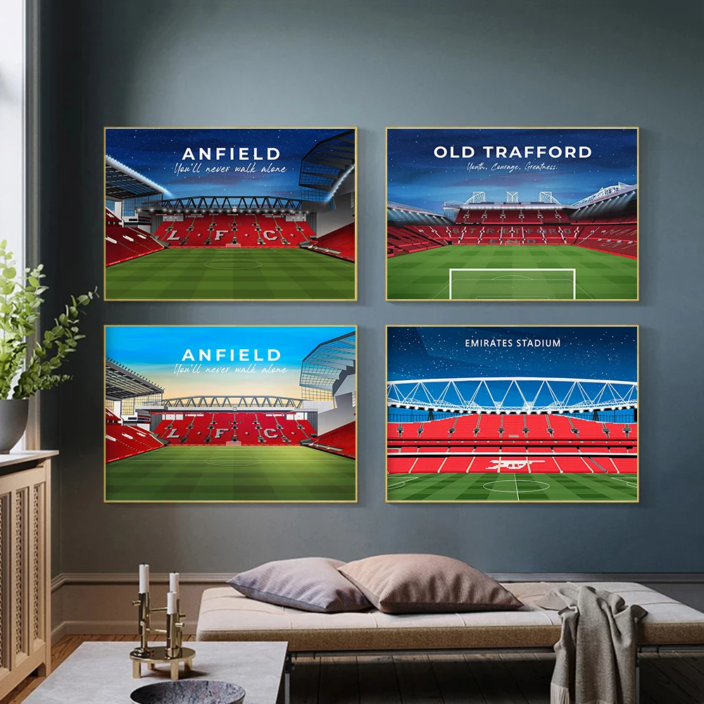 Pôster do Estádio Anfield do Liverpool, Estádio do Arsenal, Estádio Old Trafford, Pintura Artística para Decoração de Parede de Casa