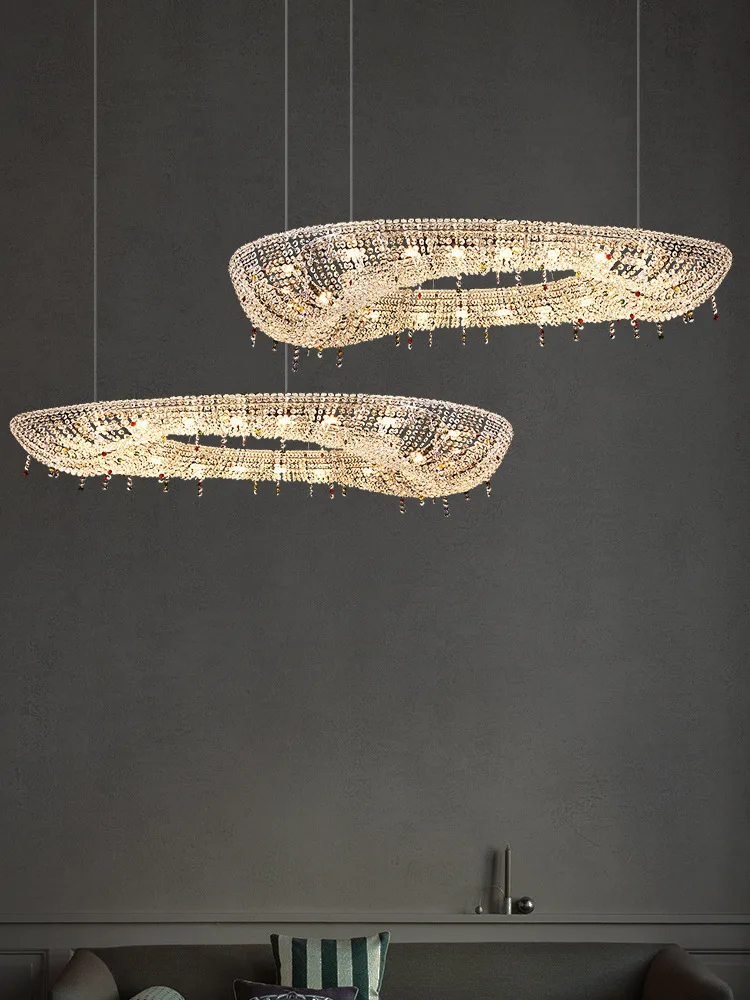 Postmodern K9 Crystal Series Dimmable LED Round Oval Chrome Chandelier Lighting Suspension Luminaire Lampen For Living Room