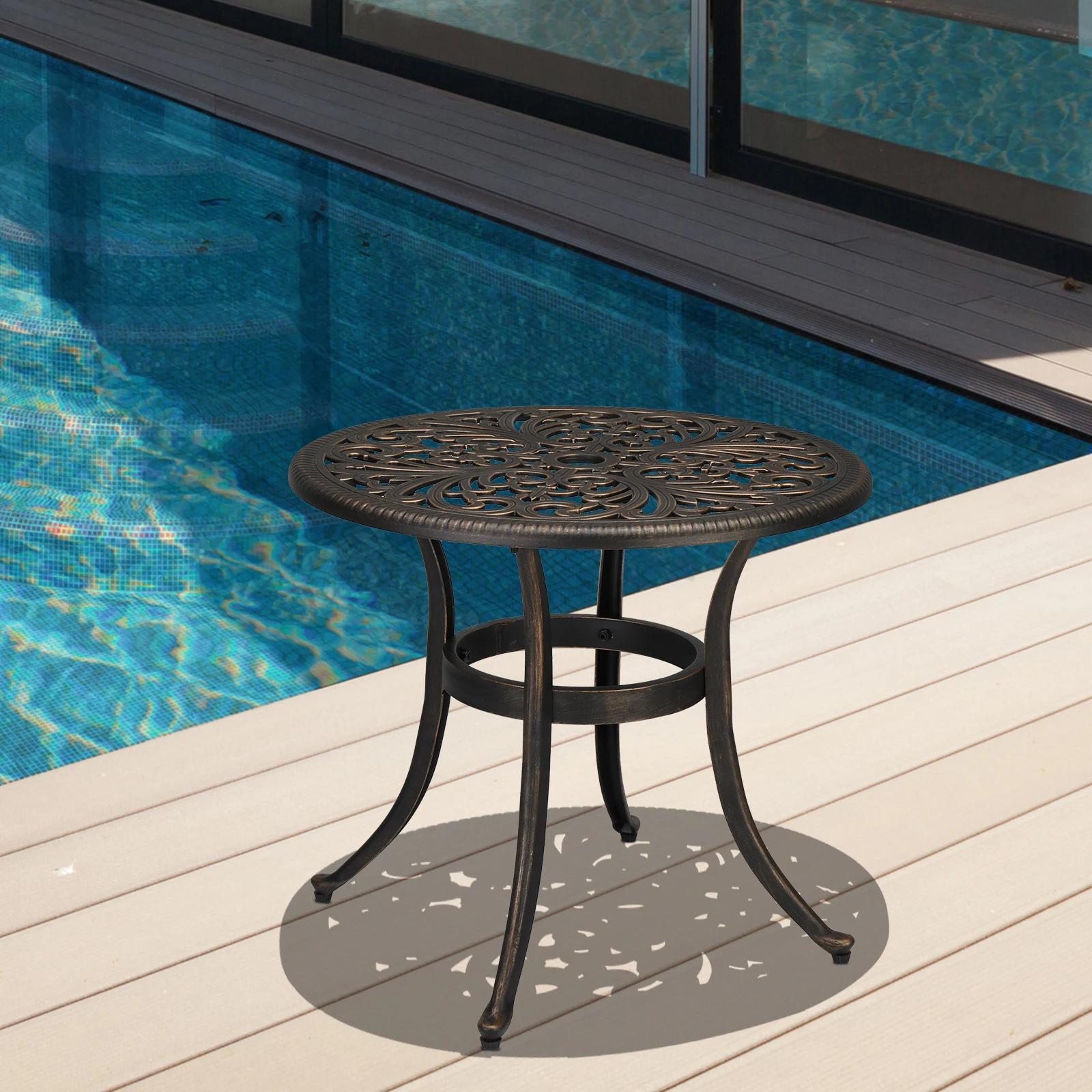 23.6inch Phoenix Table Round Garden Cast Aluminum Table Bronze End Table for Patio,Beach,Yard,Pool