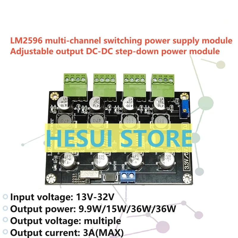 LM2596 multi-channel switching power supply 3.3V/5V/12V/ADJ adjustable output DC-DC step-down power supply module