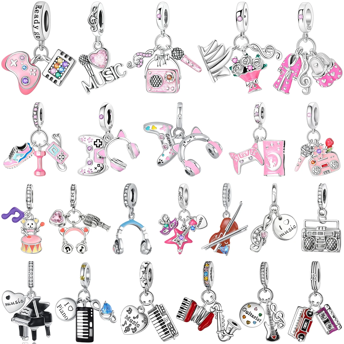 

Bracelet Necklace Original 925 Sterling Silver Music Guitar Charms Violin Beads For Woman Romantic Valentine's Day Jewelry Gifts