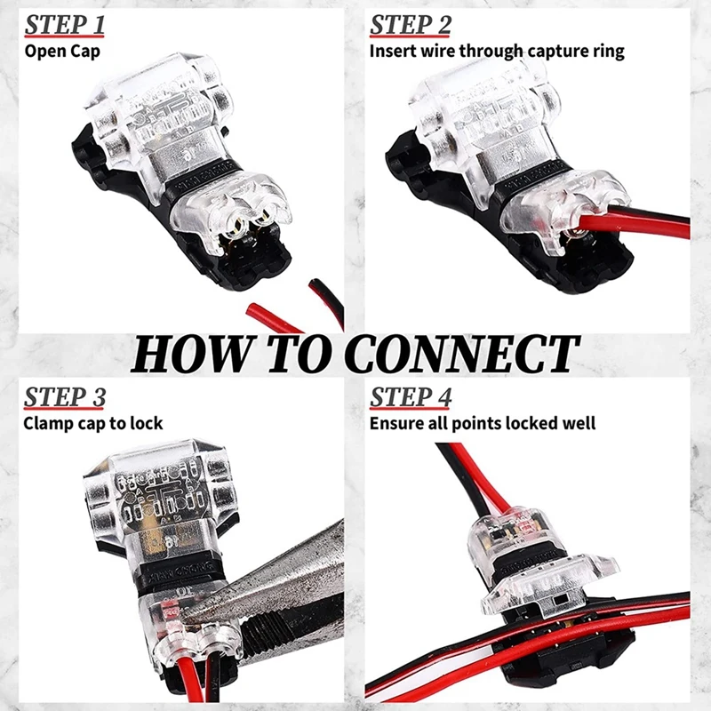 100Pcs Wire Connectors Low Voltage T Tap Wire Connectors 2 Pin 2 Way Automotive Wire Connector For Wiring Electrical LED