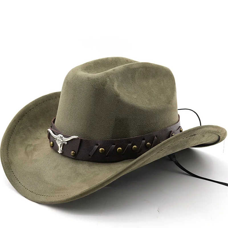 Bullhead Suede Western Cowboy Woolen Jazz Top Men Women Ethnic Style Autumn And Winter Felt Large Eave Hat