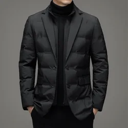 2024 Men's Winter New Fake Two-Piece Warm blazer Business Leisure Warm Stand-up Collar down Jacket