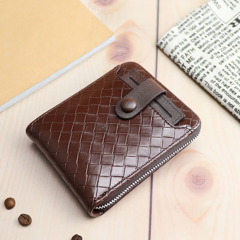 

2024 New Short Wallet Zipper Fashion Retro Wallet Woven Pattern Casual Large-capacity Card Wallet