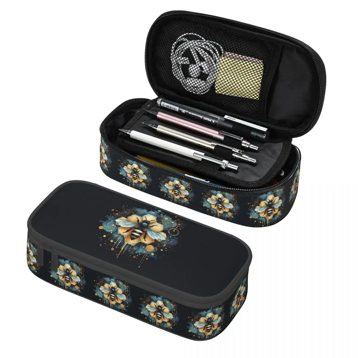 

Beekeeping Bee Hexagon Beehive Pencil Cases Pen Holder Storage Stationery Supplies Large Capacity Pen Box Pencil Bag for Kids