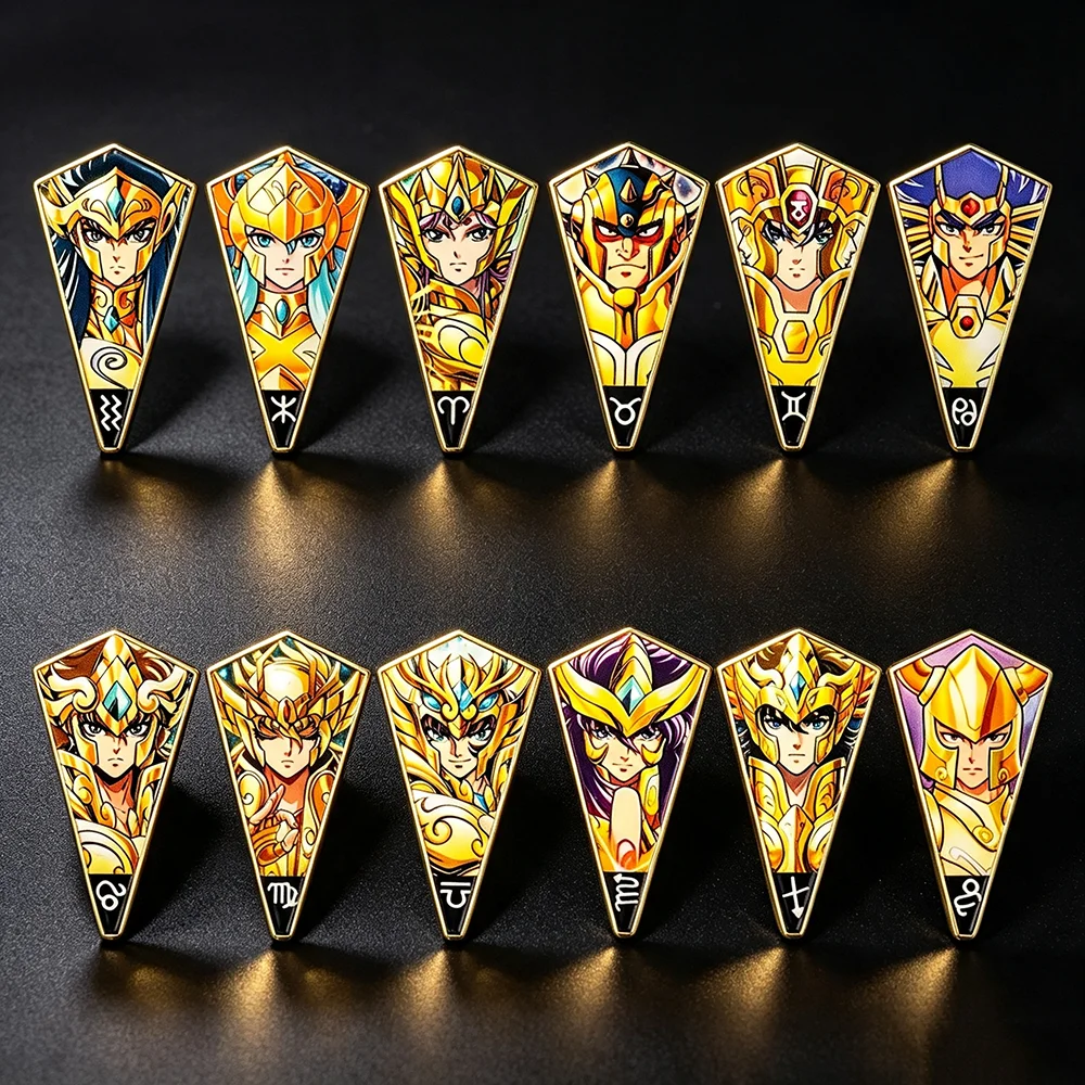 12P Golden Saint Seiya Zodiac Pins Set, Anime Twelve Gold Saints Enamel Brooches, Constellation Lapel Badges Collectible Gift @