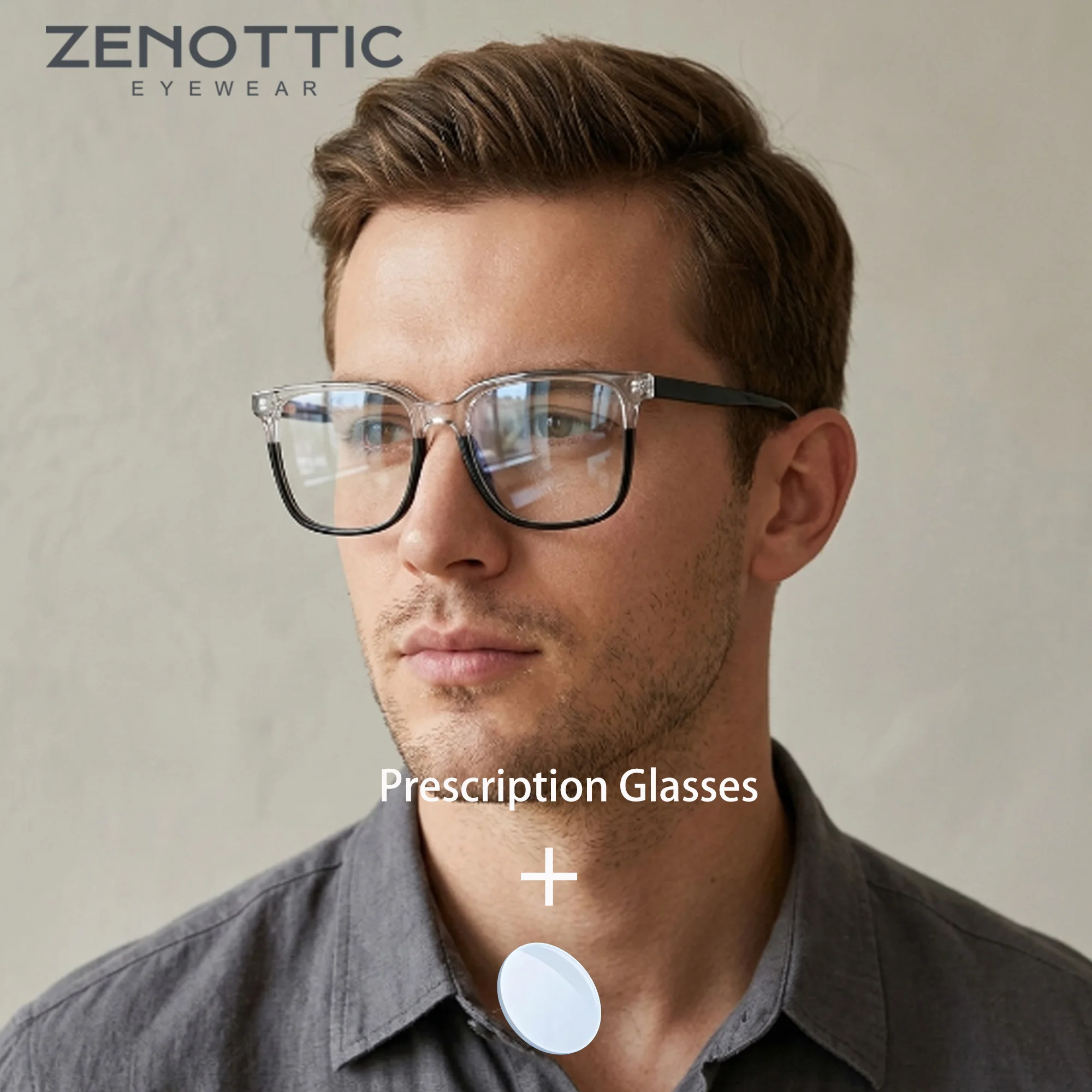

ZENOTTIC Men M Size Square Acetate Prescription Glasses Custom Recipe Blue Light Blocking Photochromic Optical Simple Eyewear