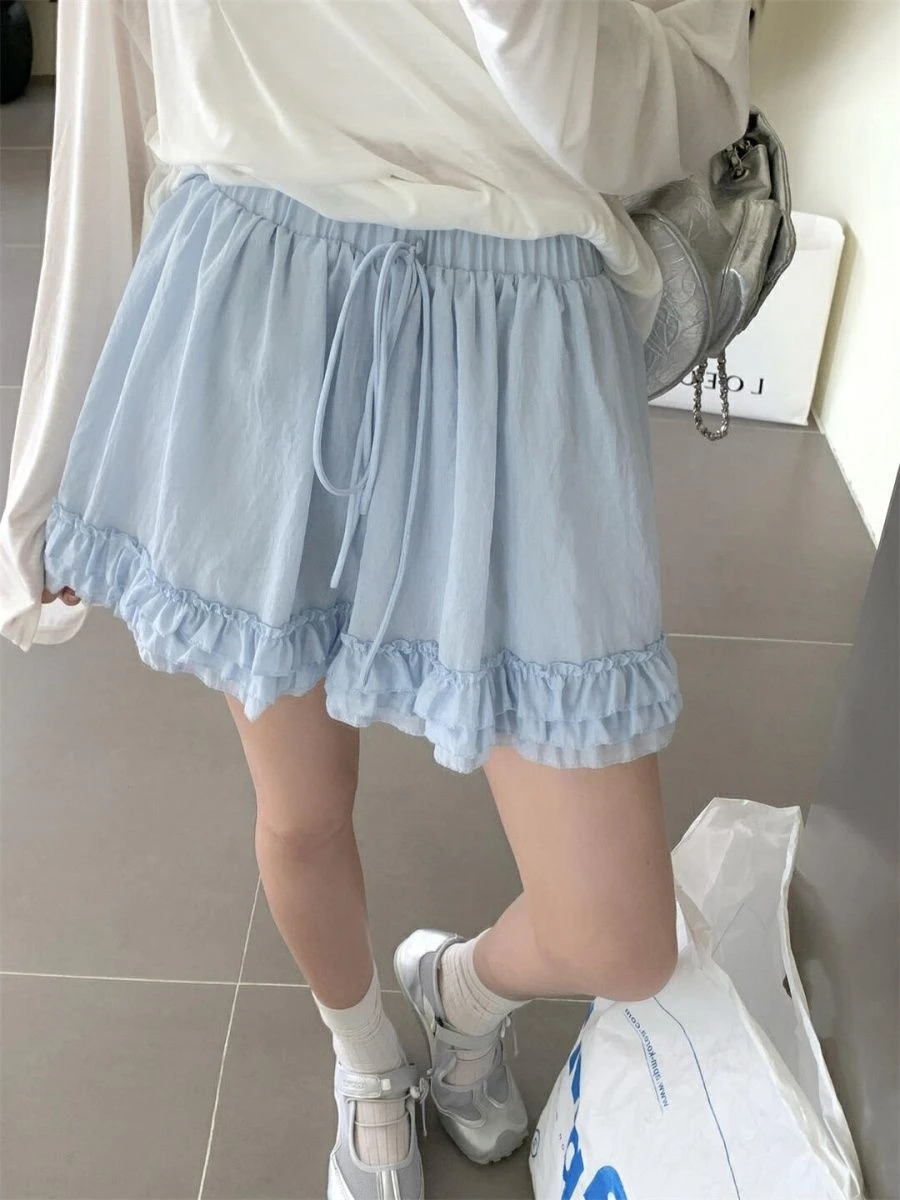 

Black Fungus Edge Tied Half Body Skirt Pants for Women in The Summer of 2026, Sweet and Slimming, Solid Color A-line Short Skirt
