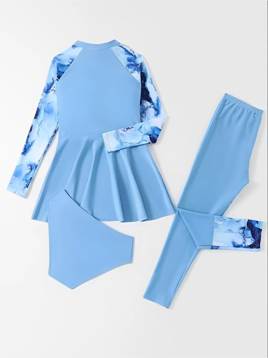 2025 3 Pieces Girls Swimsuit Kids Swimwear Female Long Sleeve Beach Dress & Pants Children's Bathers Bathing Swimming Swim Suit image 2