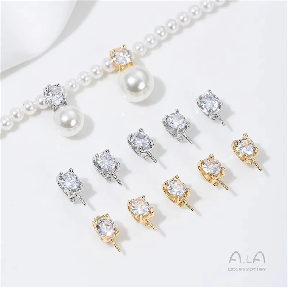 14K Gold-plated Zircon Universal Buckle Half-hole Bead Holder Pendant DIY Handmade Sticky Pearl Necklace Hanging Bead Accessorie