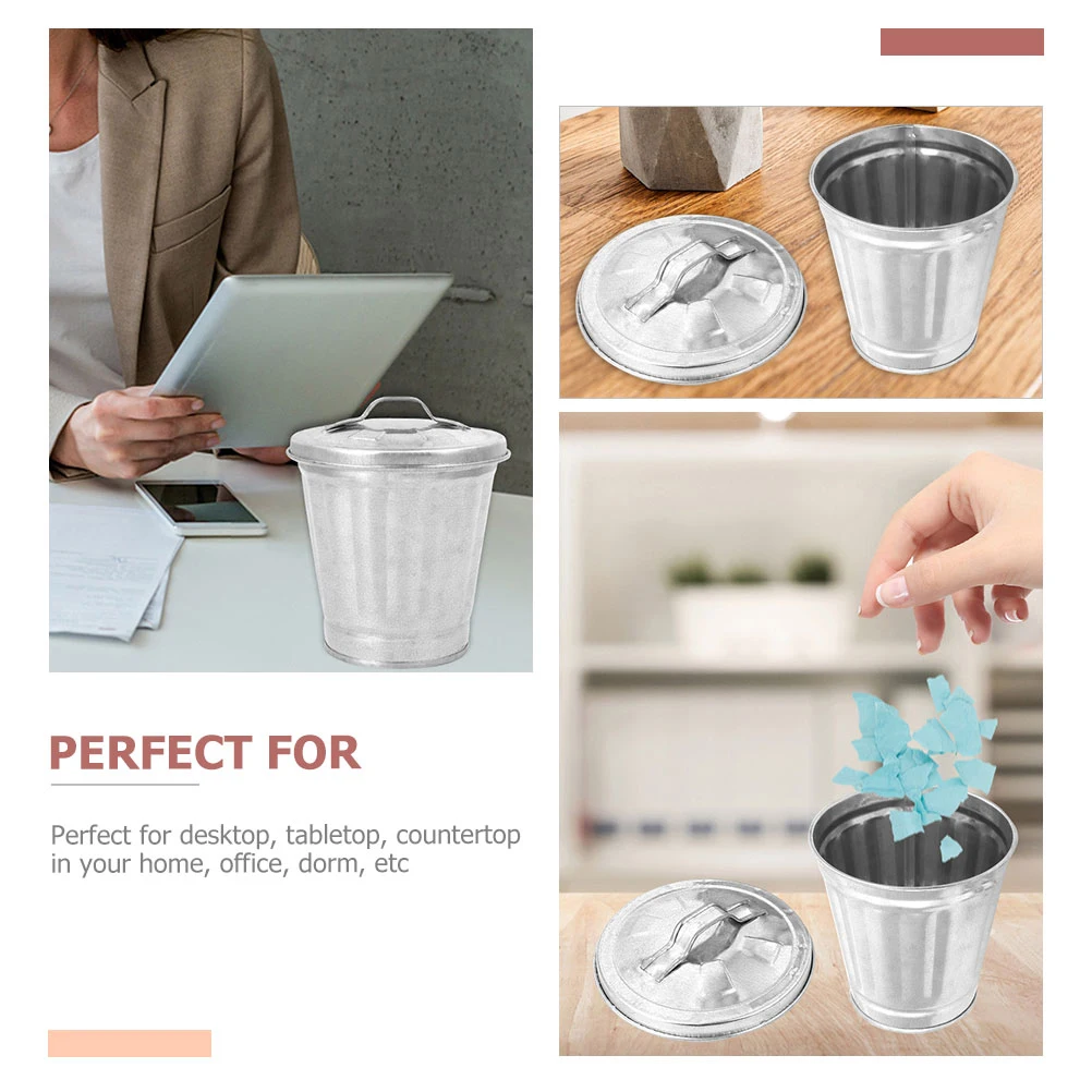 

Small Tabletop Trash Bucket Can Wastebasket Miss Galvanized Steel Office Garbage