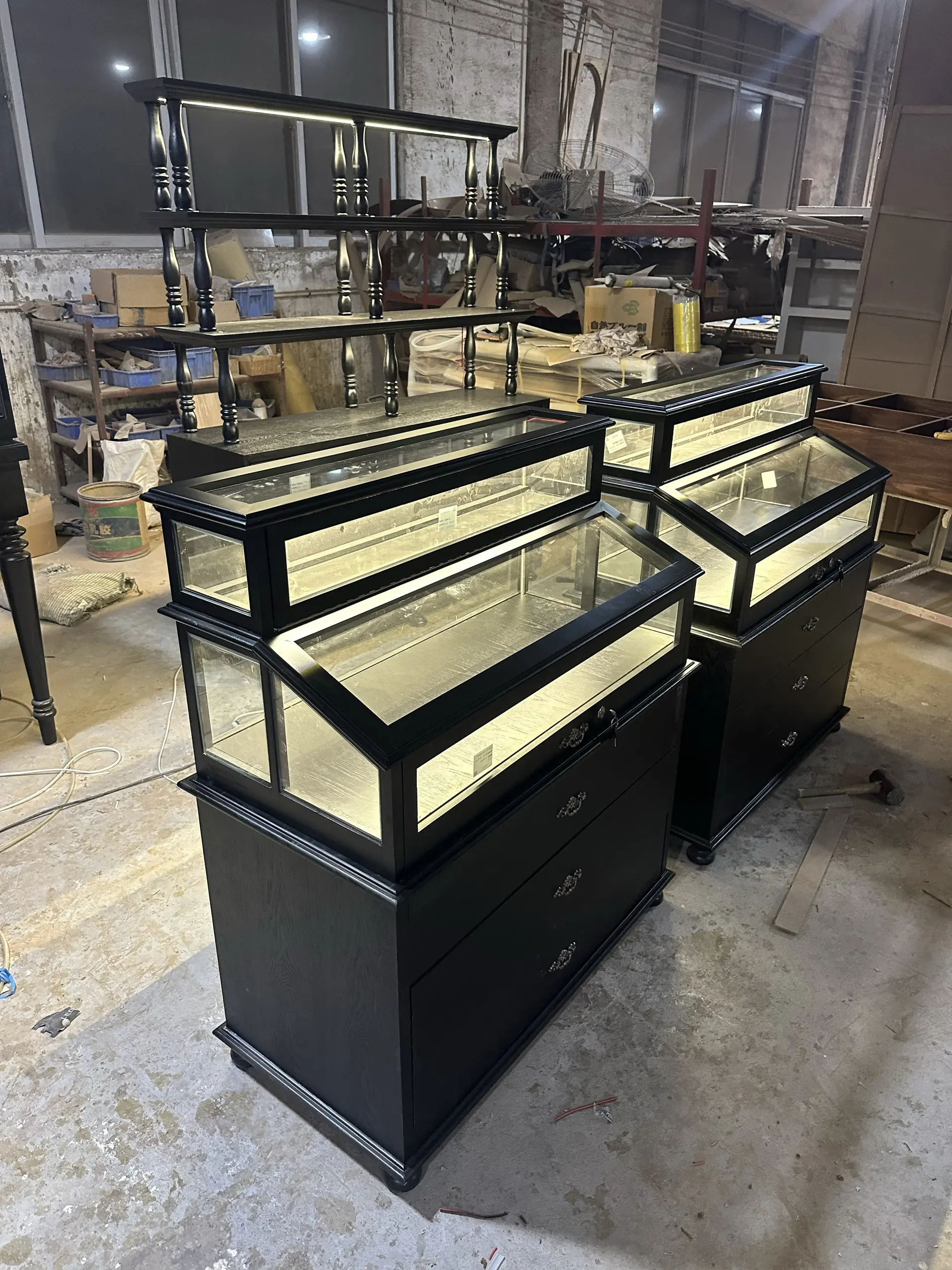 Jewelry Cabinet Jewelry Cabinet Medieval Store Product Cabinet Retro Display Cherry Walnut Glass  Nakajima Booth