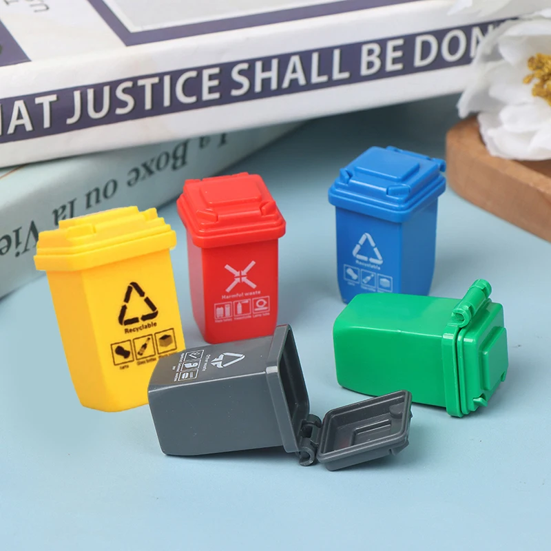 5 pçs/set 1:12 casa de bonecas em miniatura lata de lixo modelo acessórios de móveis para decoração de casa de boneca crianças brinquedos