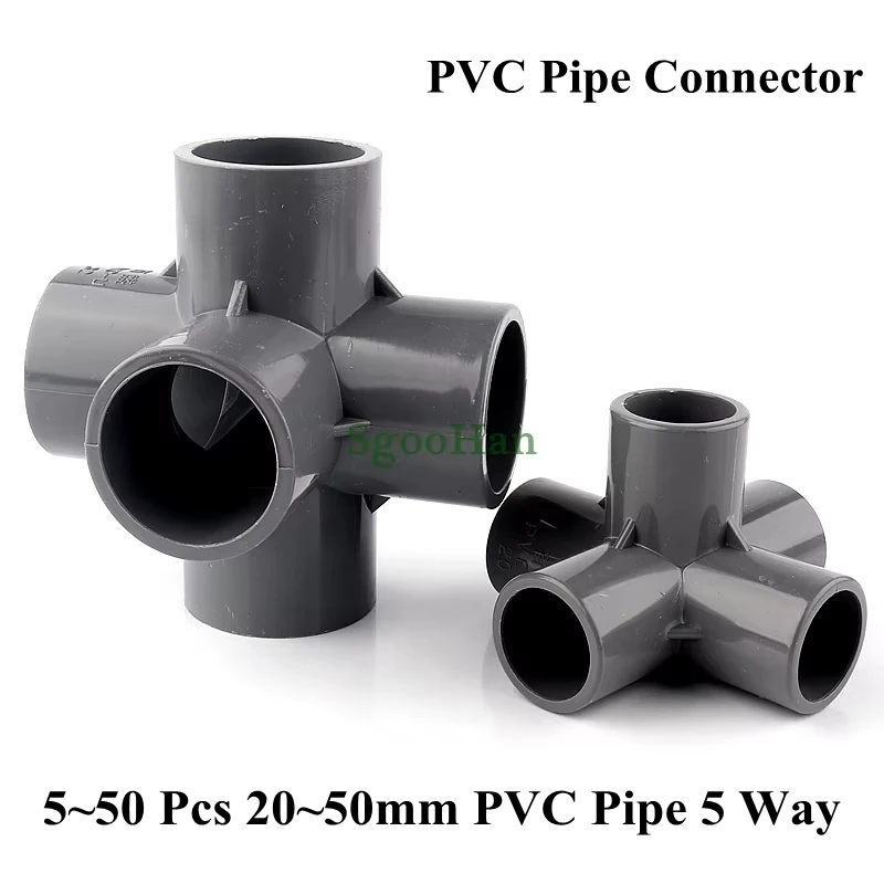 5~50pcs Size 20~50mm PVC Pipe 5 Ways 3D Hydroponic Planting Frame Tube Connectors Garden Aquarium Fish Tank Tube 3D 5 Way Joints