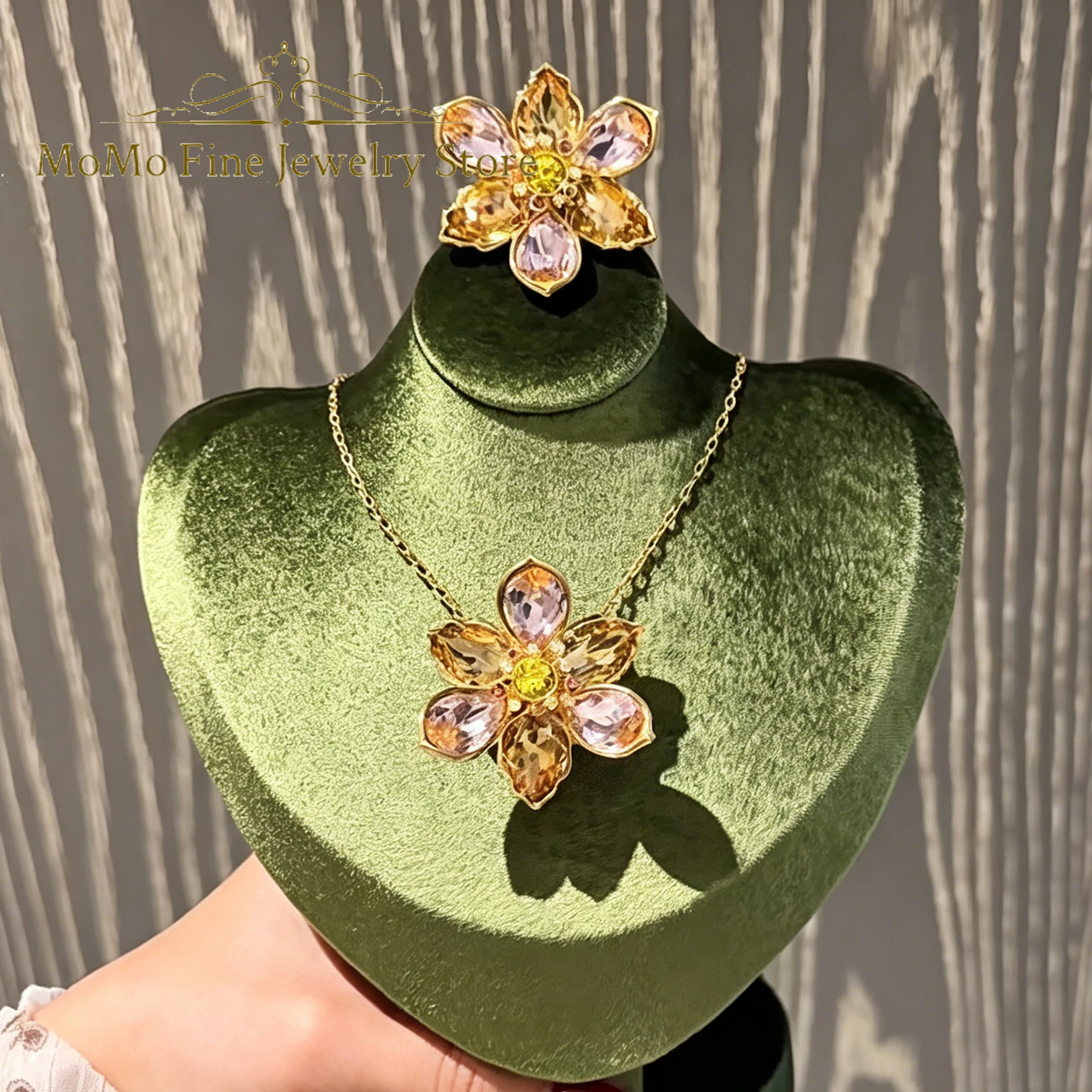 

Original 2026 New Trend Fine Jewelry Sets Charm Gold Flower Crystal Fashion Necklaces Ring Earrings for Women's Anniversary Gift