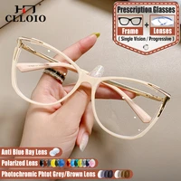 CLLOIO, nueva moda, gafas graduadas personalizadas con forma de ojo de gato, gafas ópticas fotocromáticas progresivas antiluz azul para mujer