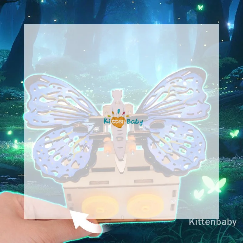 Kids DIY Mechanical Butterfly STEM Kit Multicolor Wooden Craft Set with Gear Spring Science Experiment for School Project