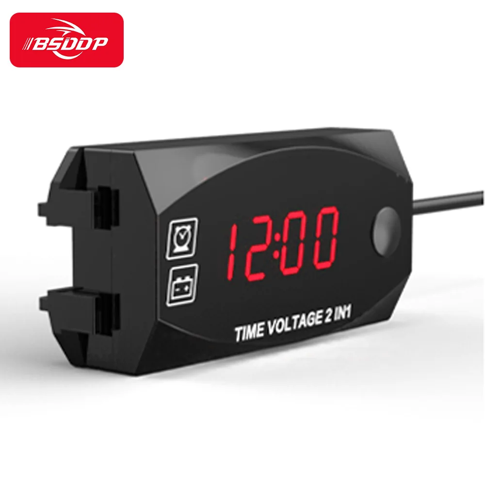 2 In 1 Digital Time Clock +Voltage Voltmeter DC 6V-30V LED Display Motorcycle IP67 Waterproof Tester for Car Boat