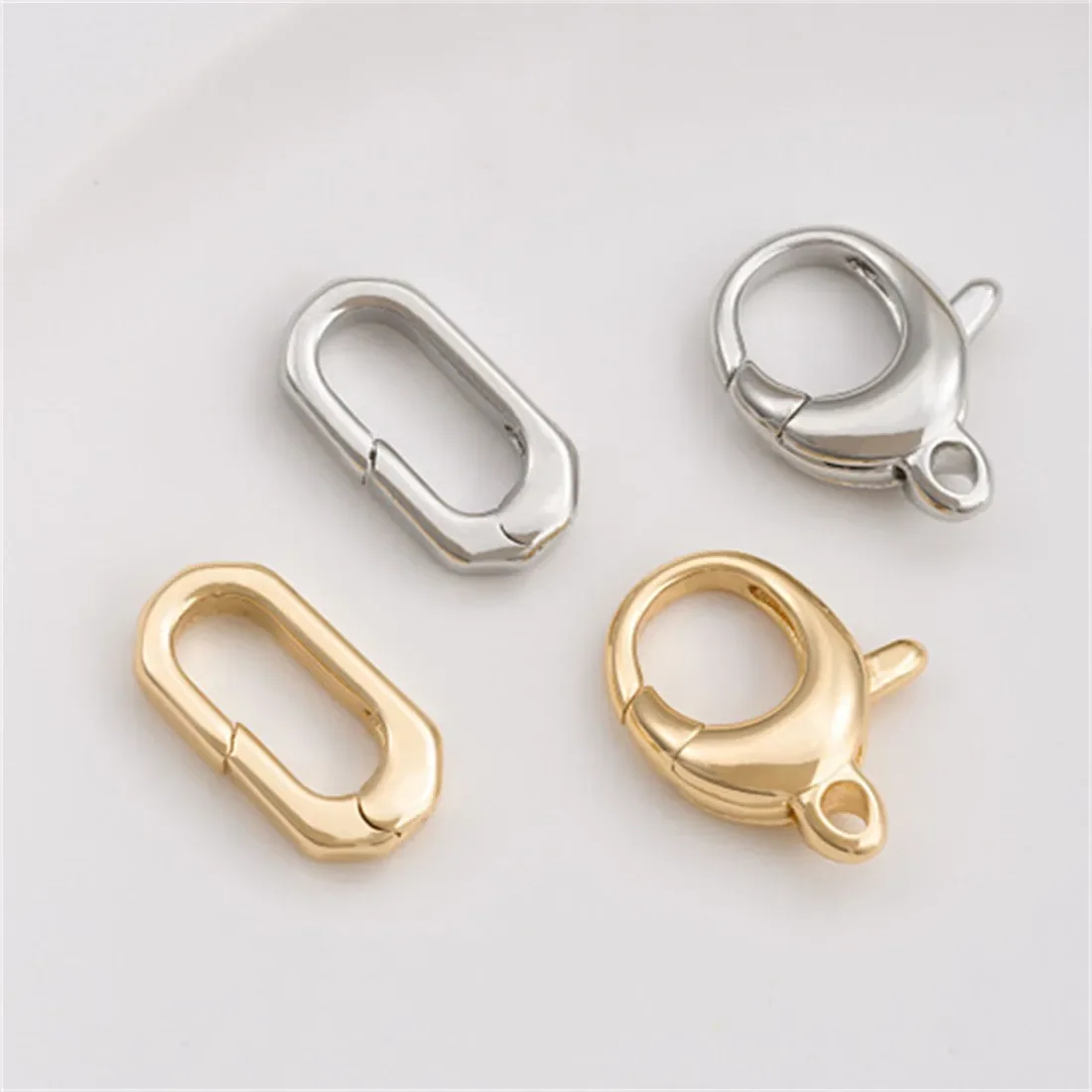 

14K Gold Package QQ Lobster Button Oval Long O-shaped Spring Button Handmade DIY Chain Jewelry Closing Button B921