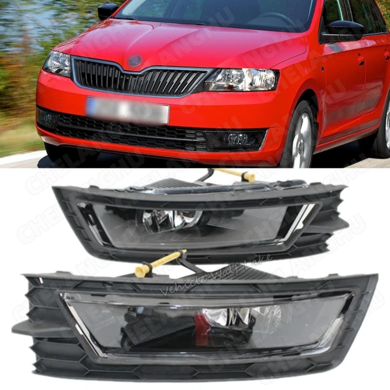 Do Skody Rapid Spaceback 2012 2013 2014 2015 2016 2017, stylizacja samochodowa, przednie halogenowe światła przeciwmgielne z żarówkami H11