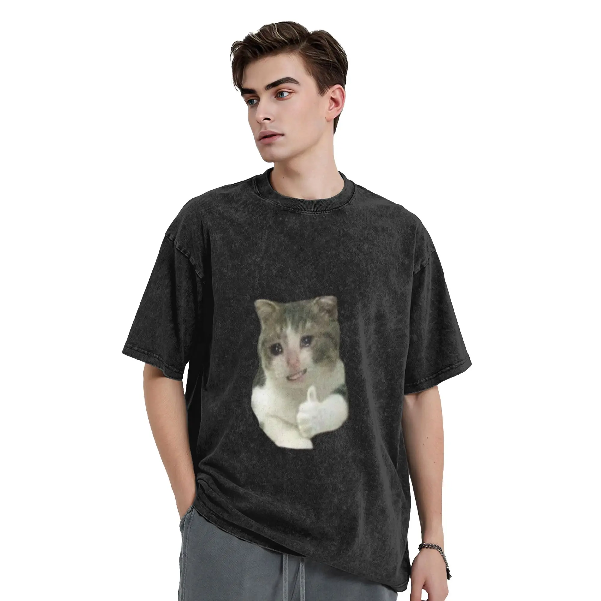 unny cat memes face Classic Stylish A Vintage Oversized Cotton Unisex T-Shirts