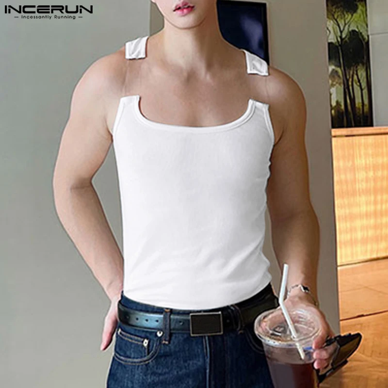 INCERUN Men Tank Tops O-neck Sleeveless Fitness Streetwear Solid Sexy Male Vests Summer 2024 Fashion Casual Men Clothing S-5XL