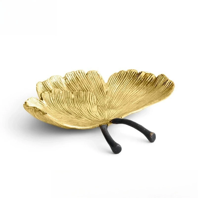 

Golden ginkgo fruit plate metal creative snack plate handmade light luxury