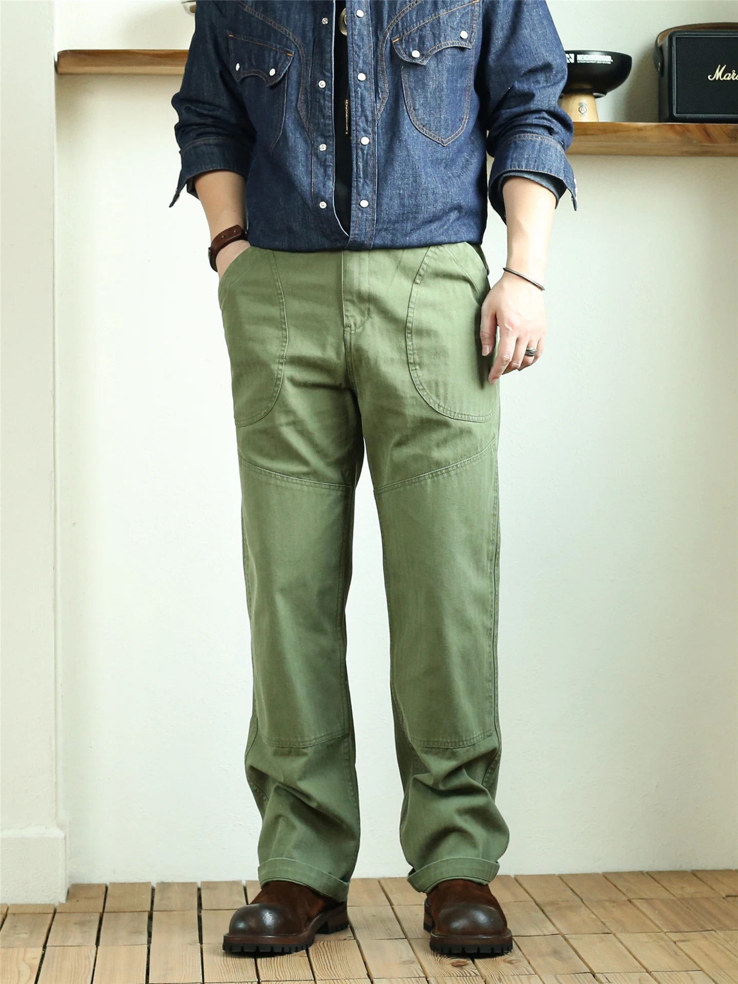 

Loose Straight Leg Workwear Pants Men's Paratrooper Trousers Casual Long Pants Autumn Fashion Retro Checkered Pattern