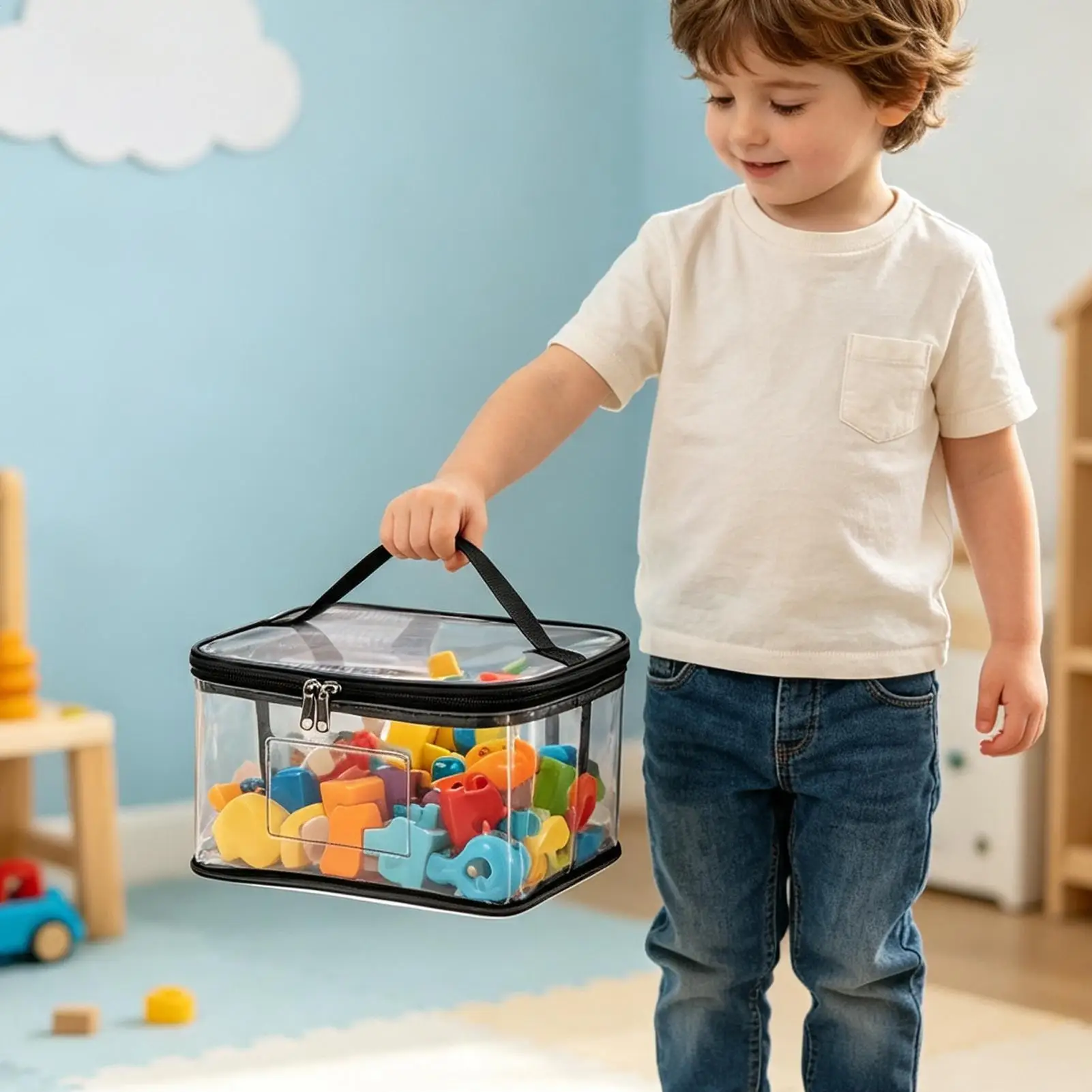Clear Toy Storage Bags 6 Pieces Transparent Blocks Holder With Label And Pocket Waterproof Toys Storage Bags For Nursery Home view 4
