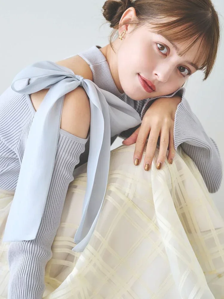 Japanese Sweet Two-wear Off-shoulder Big Bow Thin Knitted Top Spring New Women's Slim-FiT Elegant Knitted Sweaters Pullovers