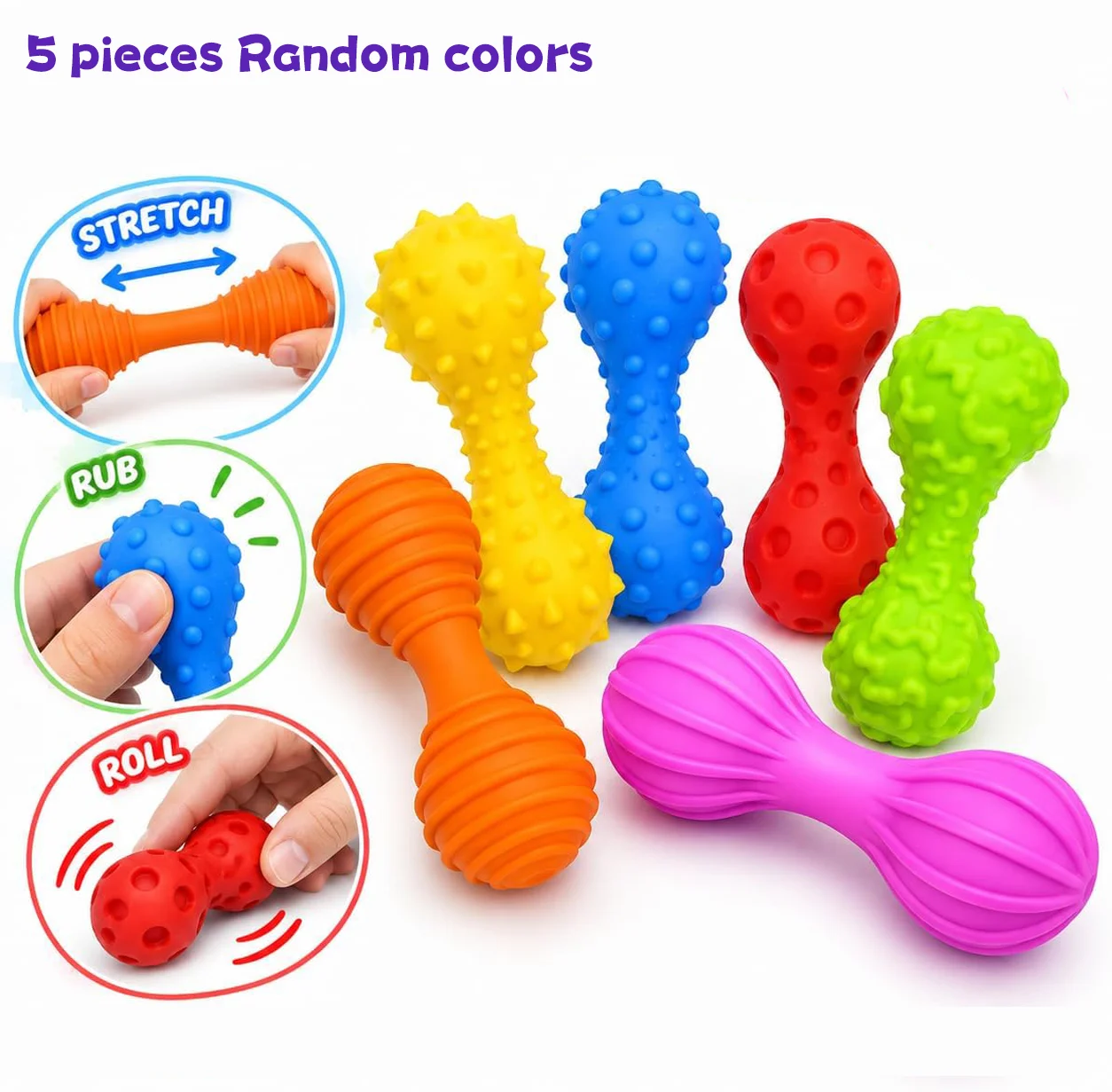 Silent Sensory Stress Relief Toys, 6-Piece Set, Textured Silicone Finger Toys |   Autism Adhd Sensory Tools, Suitable for Children and Adults, Anxiety Relief, Pocket-Sized Stress Relief Toys, Suitable for School, Travel, Classroom, 5 Pieces in Random Colors.