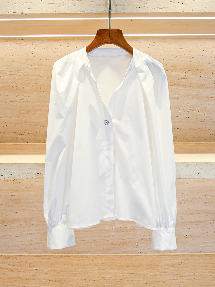 

Sandro Sivos White Diamond Embedded Casual irt Versatile One Button Women's Premium Faion Autumn Top Straight Tube Sle
