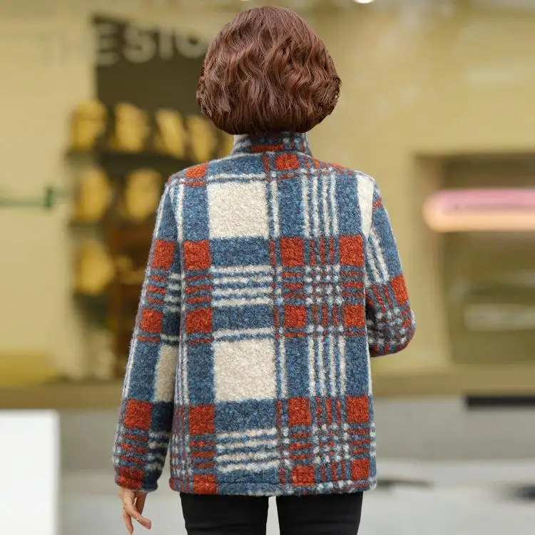 Faionable Fce Lined Thi Warm Women's Coat Winter 2025 New Loose Lazy Plaid Trendy Mom Clothes Cotton Outerwear