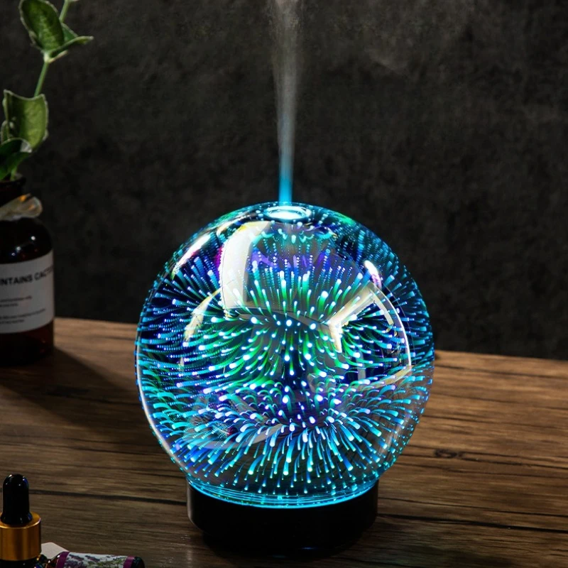 

Сферический 3D-стеклянный аромадиффузор с пиротехническим узором и разноцветной подсветкой