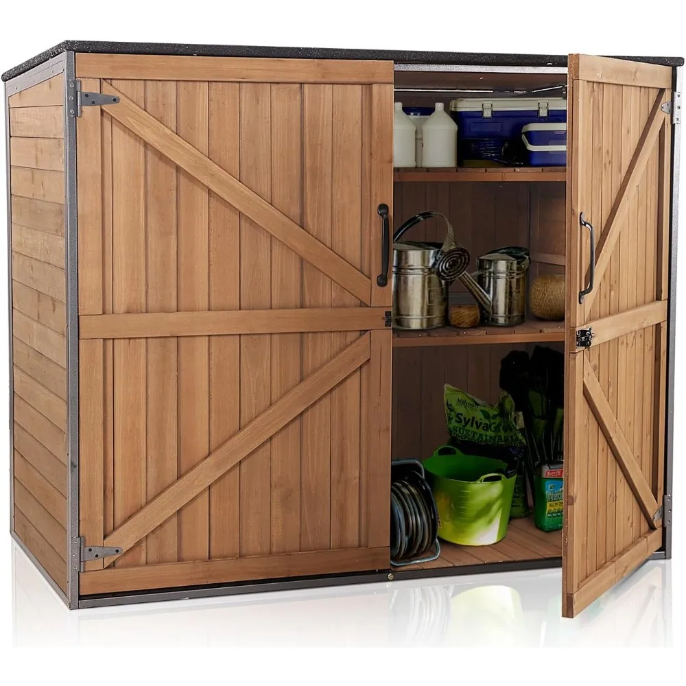 

Outdoor Storage Cabinet, Small Garden Shed, Outside Vertical Shed with Waterproof Roof, 33.3 cu.ft for Garden, Garbage Can, Bike