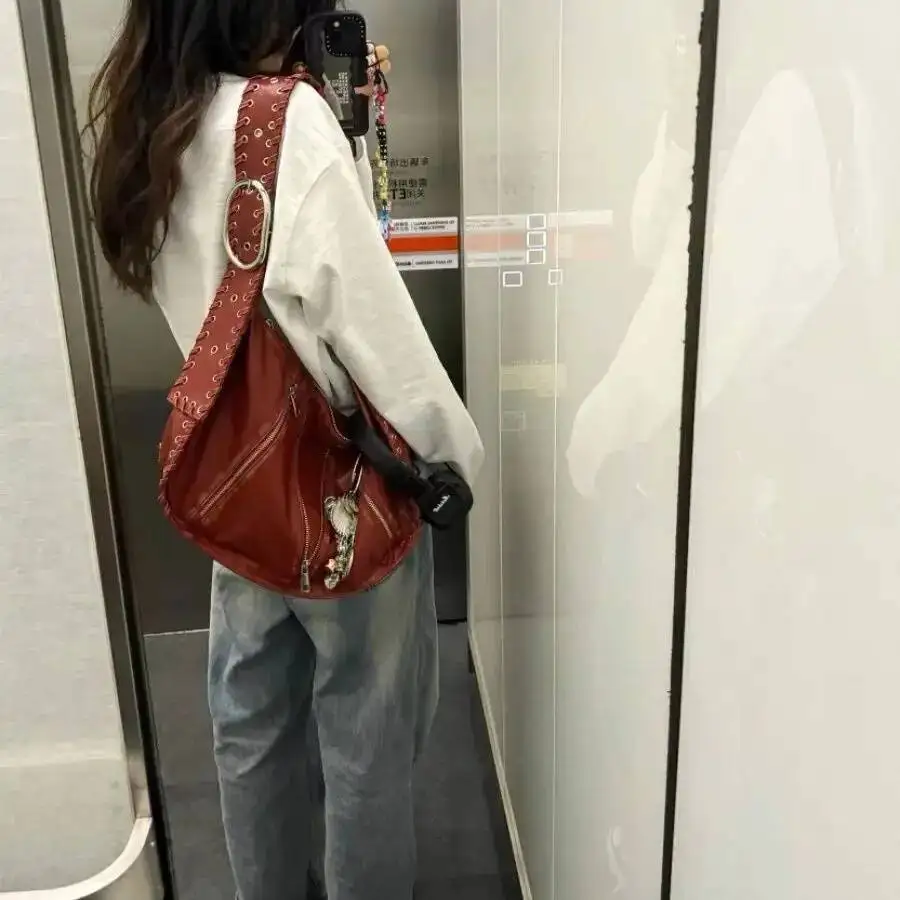 Bloom Hot Girls Red Tote Bag Purse Women High Street Large Capacity Pu Leather Casual Y2k Handbag Ladies Retro Shoulder Bags