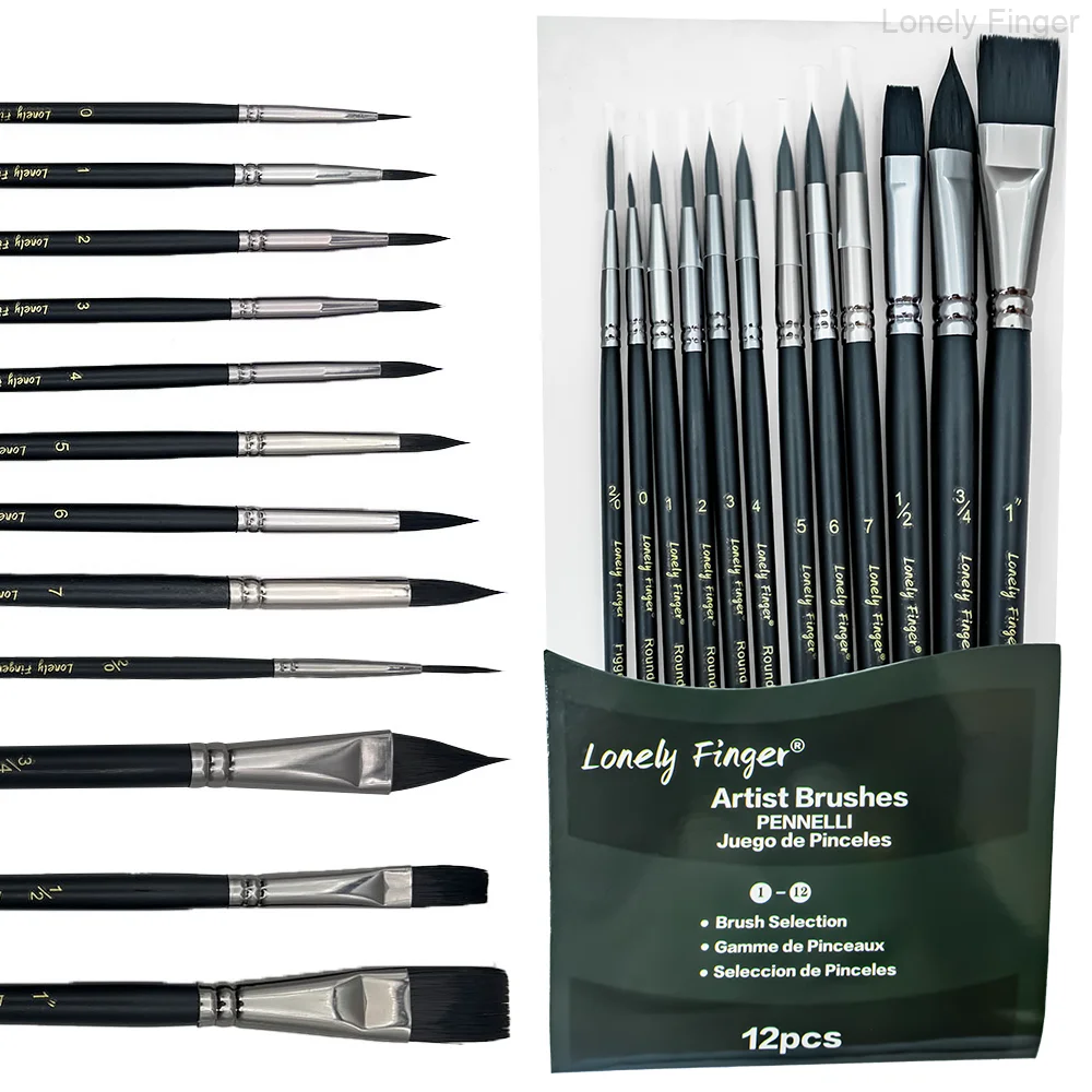 

12 шт. профессиональный набор кистей для акварельных красок, мягкие синтетические кисти для волос для акварели, акрила, гуаши