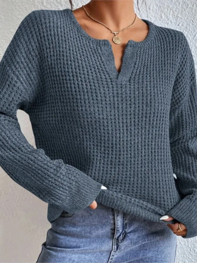 

Winter Clothes Woman Pulls Femmes V-neck Solid Color Loose Pullover Women's Sweater Comfortable Casual Commuting Trendy Fashion