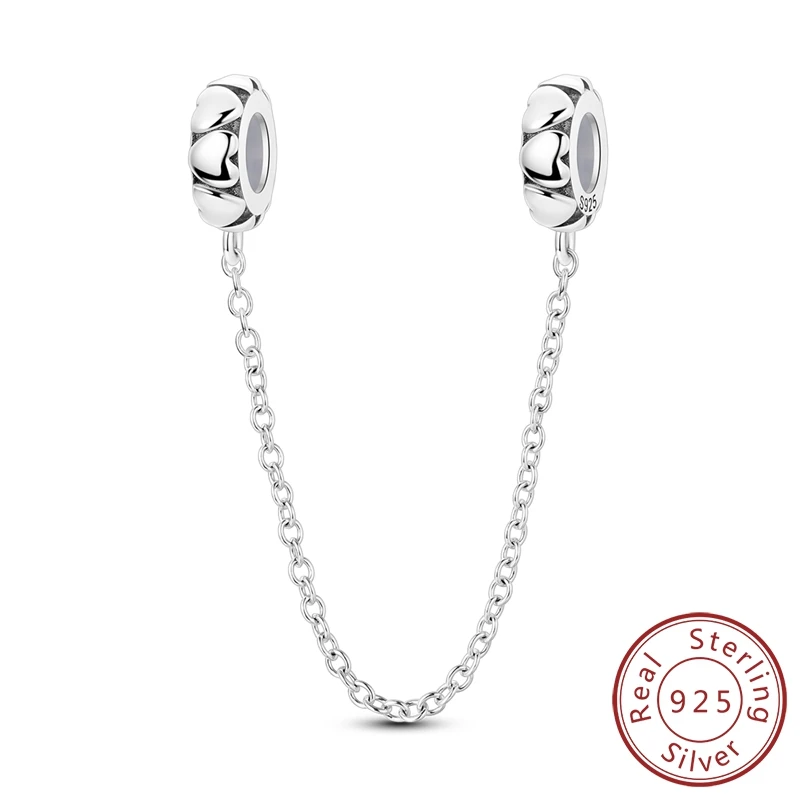 

Vintage 100% 925 Sterling Silver Eternal Love Safety Chain Dangle Charm Fits Brand Bracelet For Women Bracelet Accessories