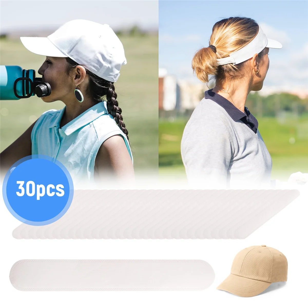 골프 모자 라이너 캡 보호 삽입 머리띠, 일회용 모자 라이너, 수분 흡수 땀 패드, 30 개/세트