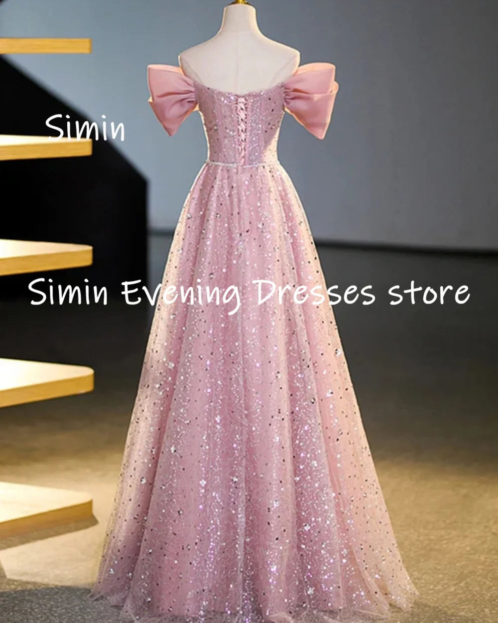 Simin Tulle A라인 오프숄더 넥라인 포멀 무도회 가운, 바닥 길이, 우아한 이브닝 파티 드레스, 여성 2023