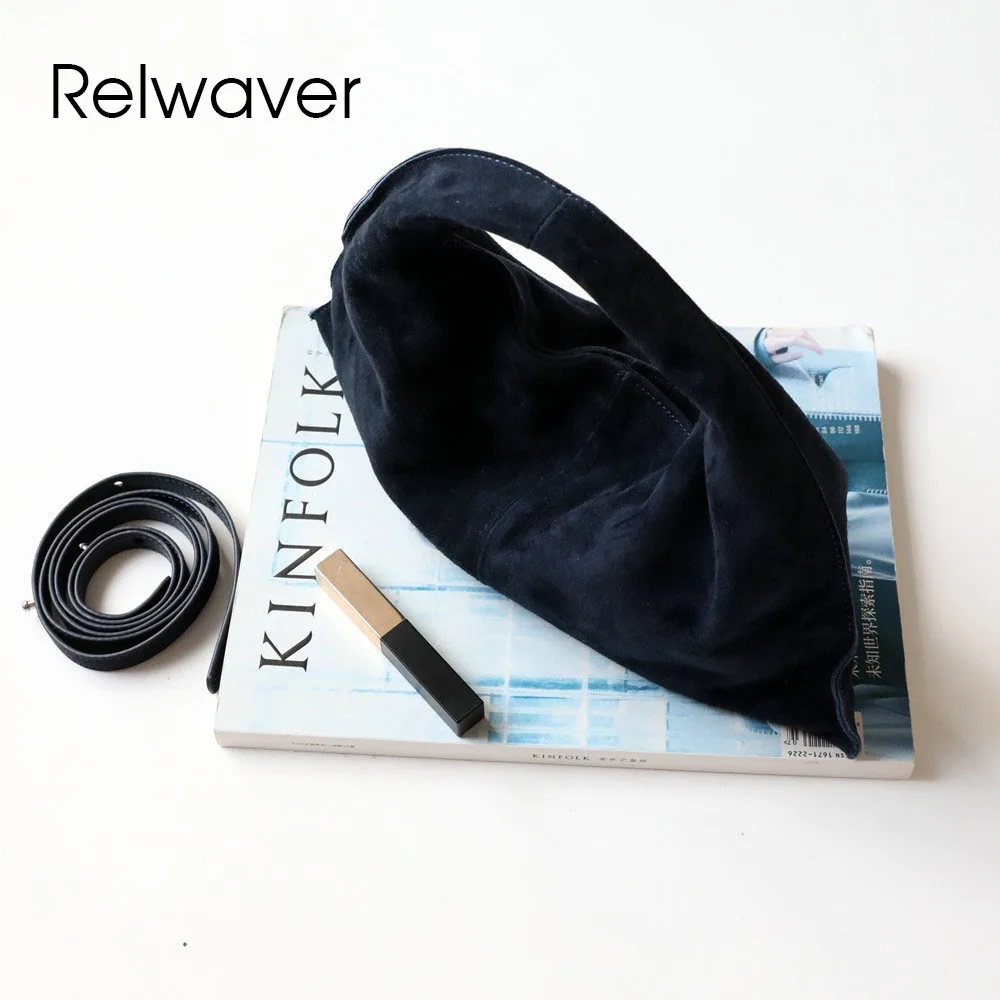 Relwaver women shoulder bag suede sheep skin women handbag 2024 winter dark blue coffee chic soft fashion women crossbody bag